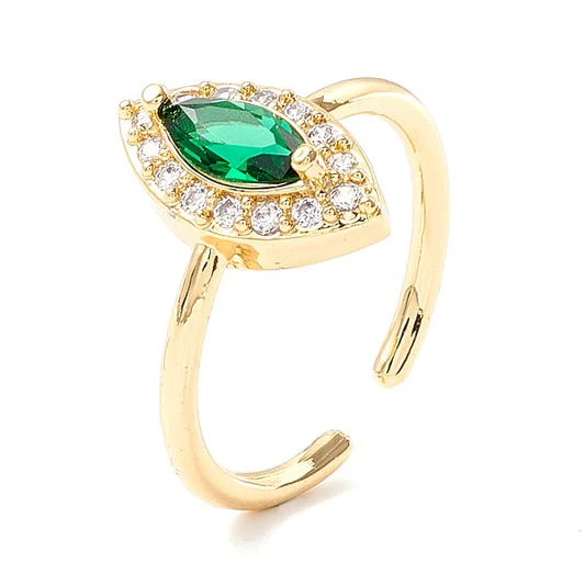 Bague Dolly-Bijoux Plaquée Or 18K - Forme Marquise, œil émeraude Et Zircons - NEUVE Avec étiquettes