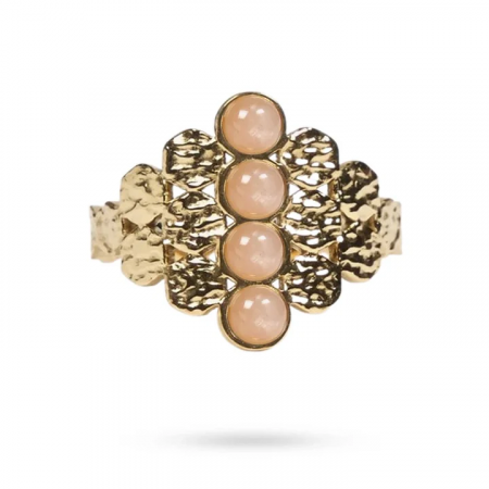 Bague Solaire Texturée – Acier Inoxydable Doré & Pierre de Soleil