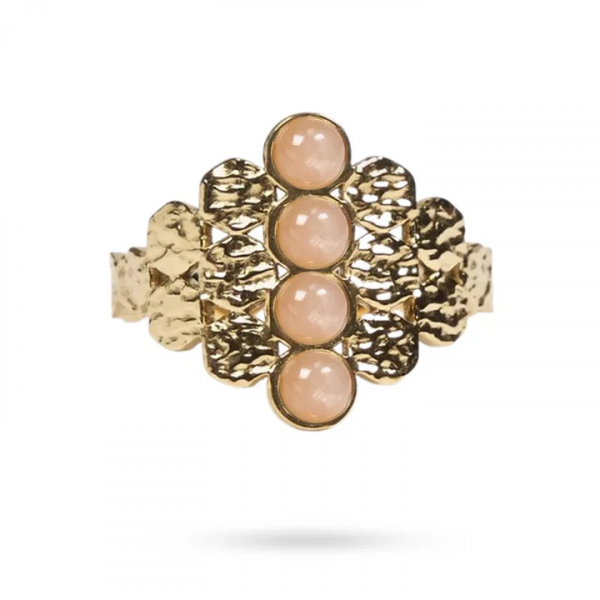 Bague Solaire Texturée – Acier Inoxydable Doré & Pierre de Soleil