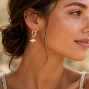 Boucles d’Oreilles Créoles Étoile du Nord Scintillante Plaqué Or