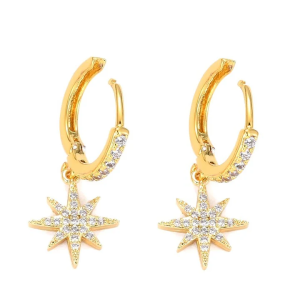 Boucles d'Oreilles Créoles Étoile du Nord Scintillante Plaqué Or