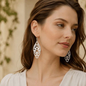 Boucles d’Oreilles Feuilles – Acier Inoxydable Argenté