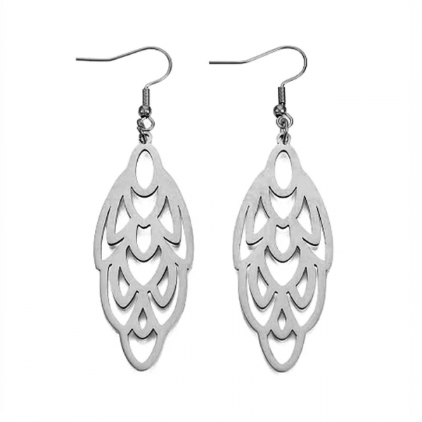 Boucles d’Oreilles Feuilles – Acier Inoxydable Argenté