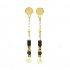 Boucles d’Oreilles Pendantes Agate Noire & Perle Nacrée