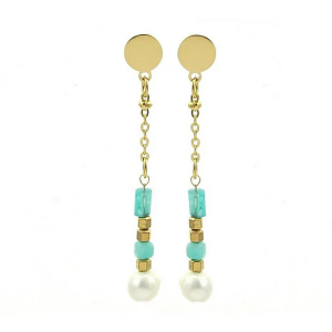 Boucles d’Oreilles Pendantes Amazonite & Perle Baroque