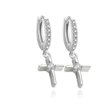 Boucles d’oreilles Créoles Croix Argent 925 Zirconiums