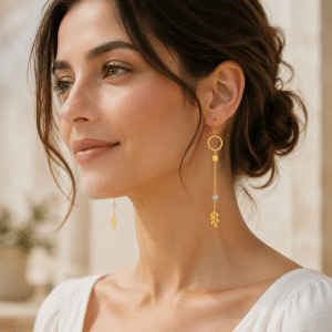 Boucles d’oreilles Femme Acier Doré, Étoile & Gemme Grise