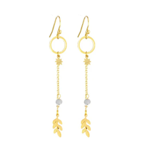 Boucles d’oreilles Femme Acier Doré, Étoile & Gemme Grise
