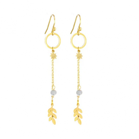 Boucles d’oreilles Femme Acier Doré, Étoile & Gemme Grise