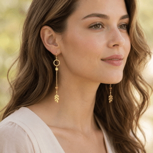 Boucles d’oreilles Femme Acier Doré, Étoile & Gemme Orangée