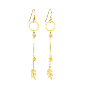 Boucles d’oreilles Femme Acier Doré, Étoile & Gemme Orangée