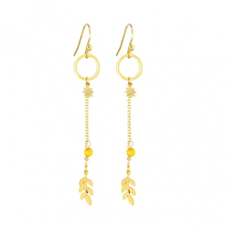 Boucles d’oreilles Femme Acier Doré, Étoile & Gemme Orangée