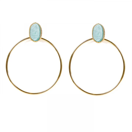 Boucles d’oreilles Femme Créoles Amazonite & Acier Doré