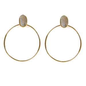 Boucles d’oreilles Femme Créoles Labradorite & Acier Doré