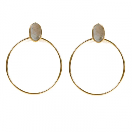 Boucles d’oreilles Femme Créoles Labradorite & Acier Doré