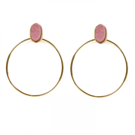 Boucles d’oreilles Femme Créoles Rhodonite & Acier Doré