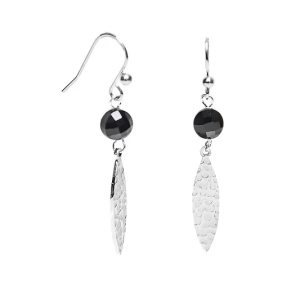 Boucles d’oreilles Femme – Acier & Agate Noire Naturelle
