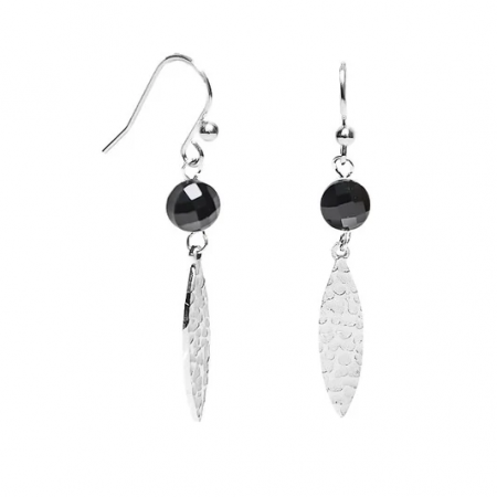Boucles d’oreilles Femme – Acier & Agate Noire Naturelle
