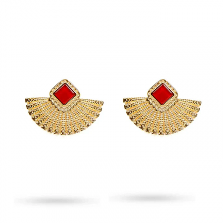 Boucles d'oreilles éventail – Acier inoxydable & Agate Rouge