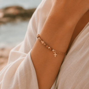 Bracelet Croix Jaspe Plaqué Or