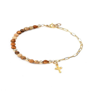 Bracelet Croix Jaspe Plaqué Or