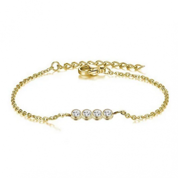Bracelet Femme Lignée de Strass, Acier Doré