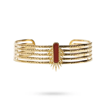 Bracelet Jonc Femme – Agate Rouge & Acier Doré