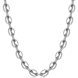 Chaîne Collier Grain de Café – Acier Inoxydable Argenté 6 mm