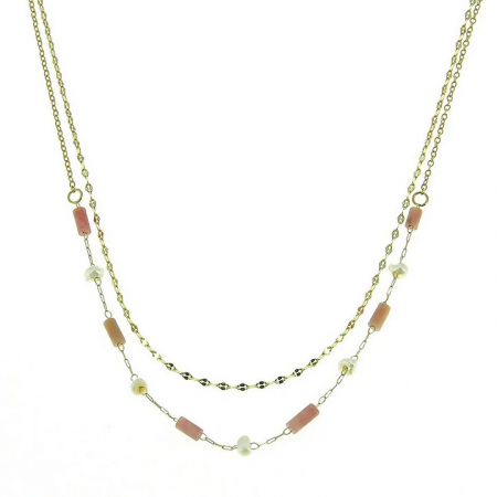 Collier Double Rang Rhodonite et Nacre