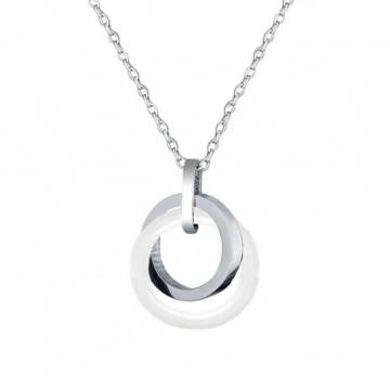 Collier Femme Acier & Céramique – Double Anneaux Élégants