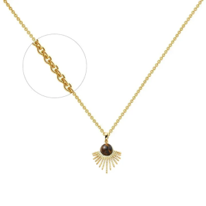 Collier Soleil Oeil de Tigre Acier Doré