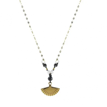 Collier Femme Acier inoxydable Pendentif éventail et Agate