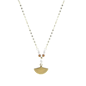 Collier Femme Acier inoxydable Pendentif éventail et Jaspe