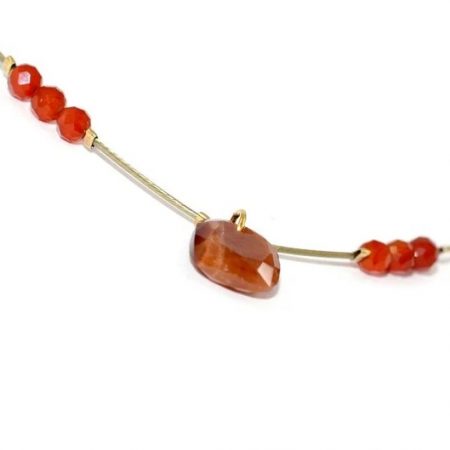 Collier Femme Œil du Tigre Rouge & Acier Doré