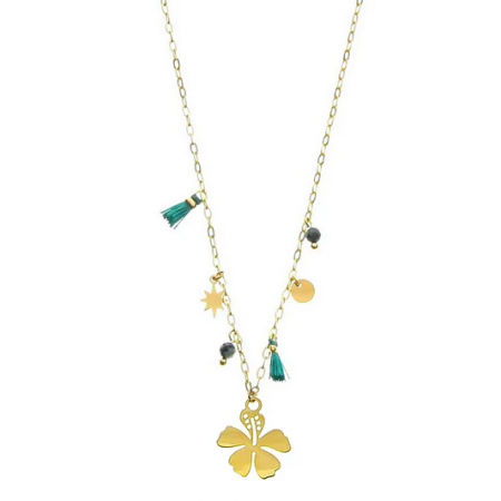 Collier Femme Pendentif Fleur Turquoise d’Afrique