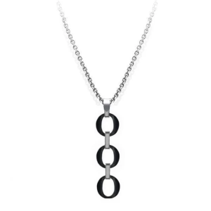 Collier Femme – Acier & Céramique Noire, Triple Anneaux