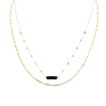 Collier Femme – Acier Inoxydable & Rhodonite Naturelle