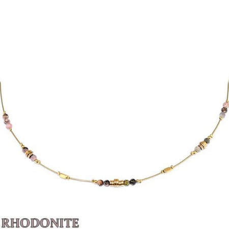 Collier Femme – Rhodonite & Acier Doré