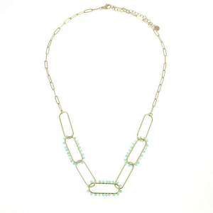 Collier Multiliens Acier Inoxydable Pierres Naturelles Amazonite