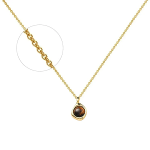 Collier Pierre Naturelle Œil de Tigre & Acier Doré