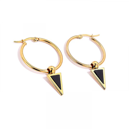 Créoles Dorées Pendentif Triangle Noir