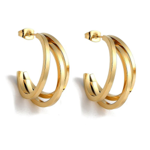 Créoles Ouvertes 3 Lignes – Design sculptural & éclat doré