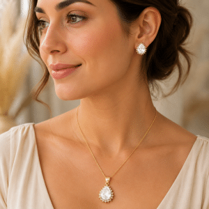 Parure élégante – Collier & boucles d’oreilles zirconium blanc