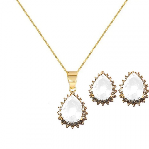 Parure élégante – Collier & boucles d’oreilles zirconium blanc