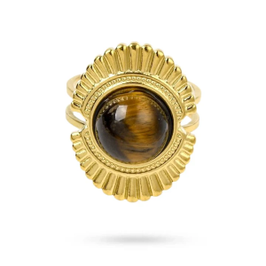 Bague Acier Doré ovale Pierre Naturelle Oeil de Tigre