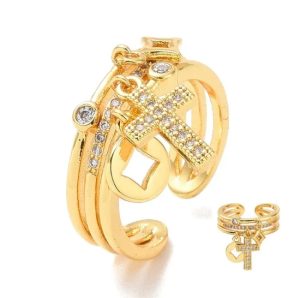 Bague Breloques Croix Religieuse