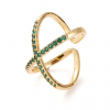 Bague Entrecroisée Éclat Vert Plaqué Or