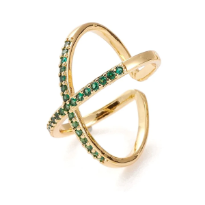 Bague Entrecroisée Éclat Vert Plaqué Or
