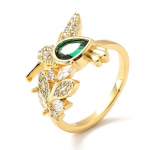 Bague Femme Oiseau & Zirconium Vert – Plaqué Or