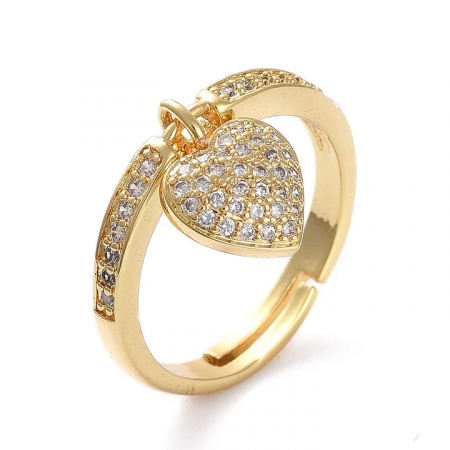 Bague Réglable Breloque Coeur Zirconiums Sertis